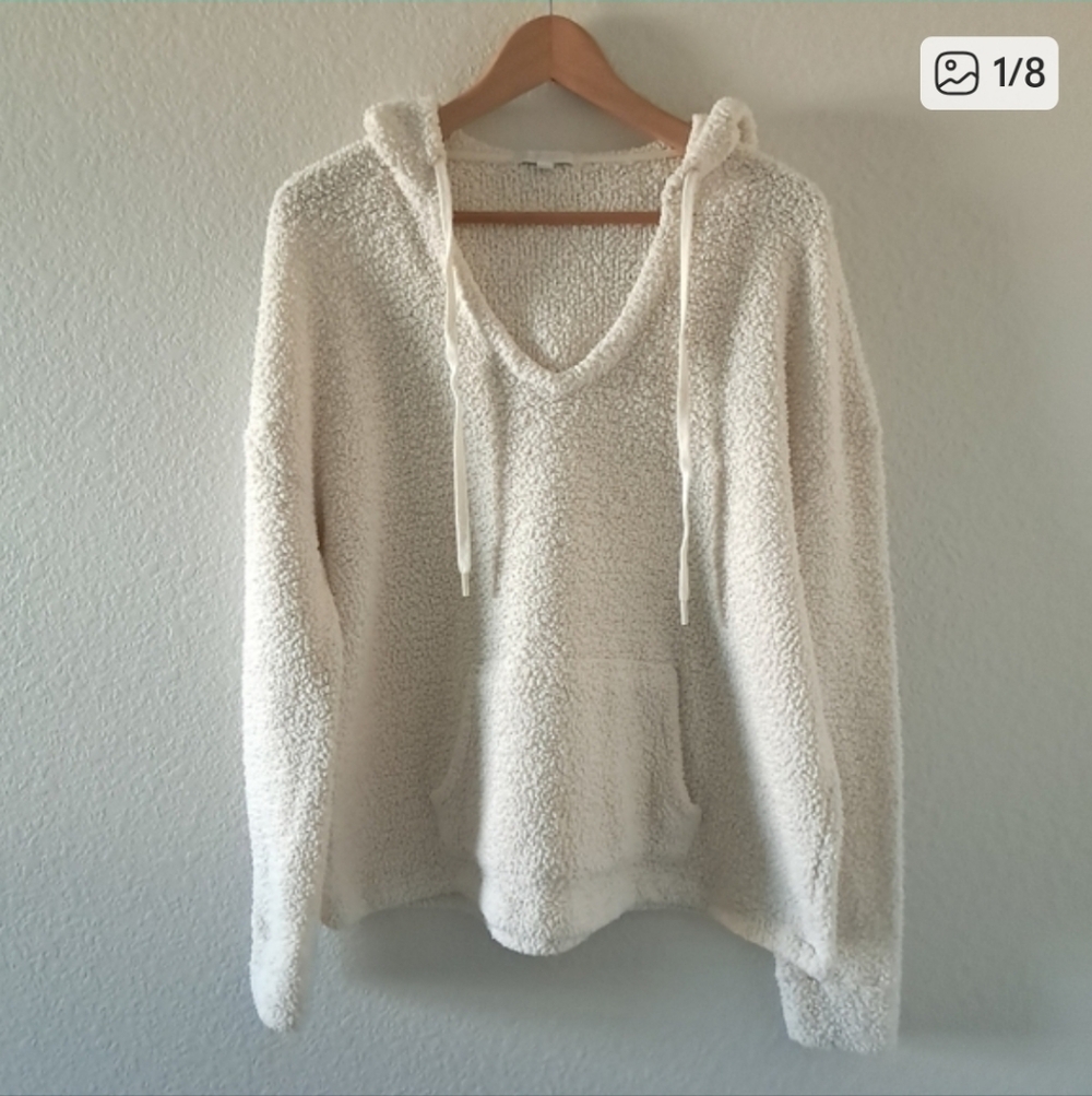 Beyond Yoga Ivory Cream Sherpa V Neck Teddy Hoodie Top XL